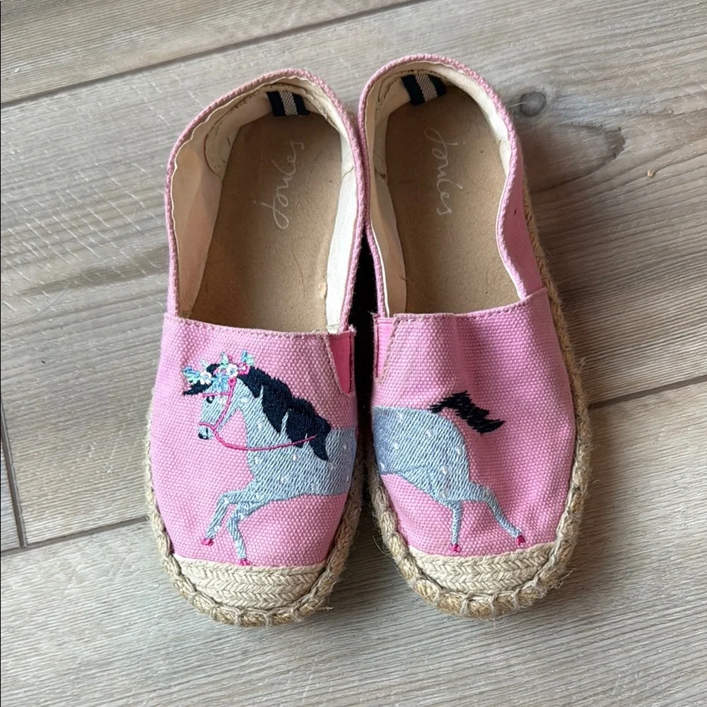 Joules Kids Pink Canvas Espadrilles with Horse Embroidery
